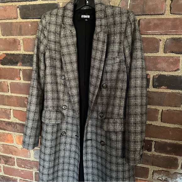 Reformation Hackney Long Coat Gray Plaid Size X Small Long Sleeve - Picture 6 of 8